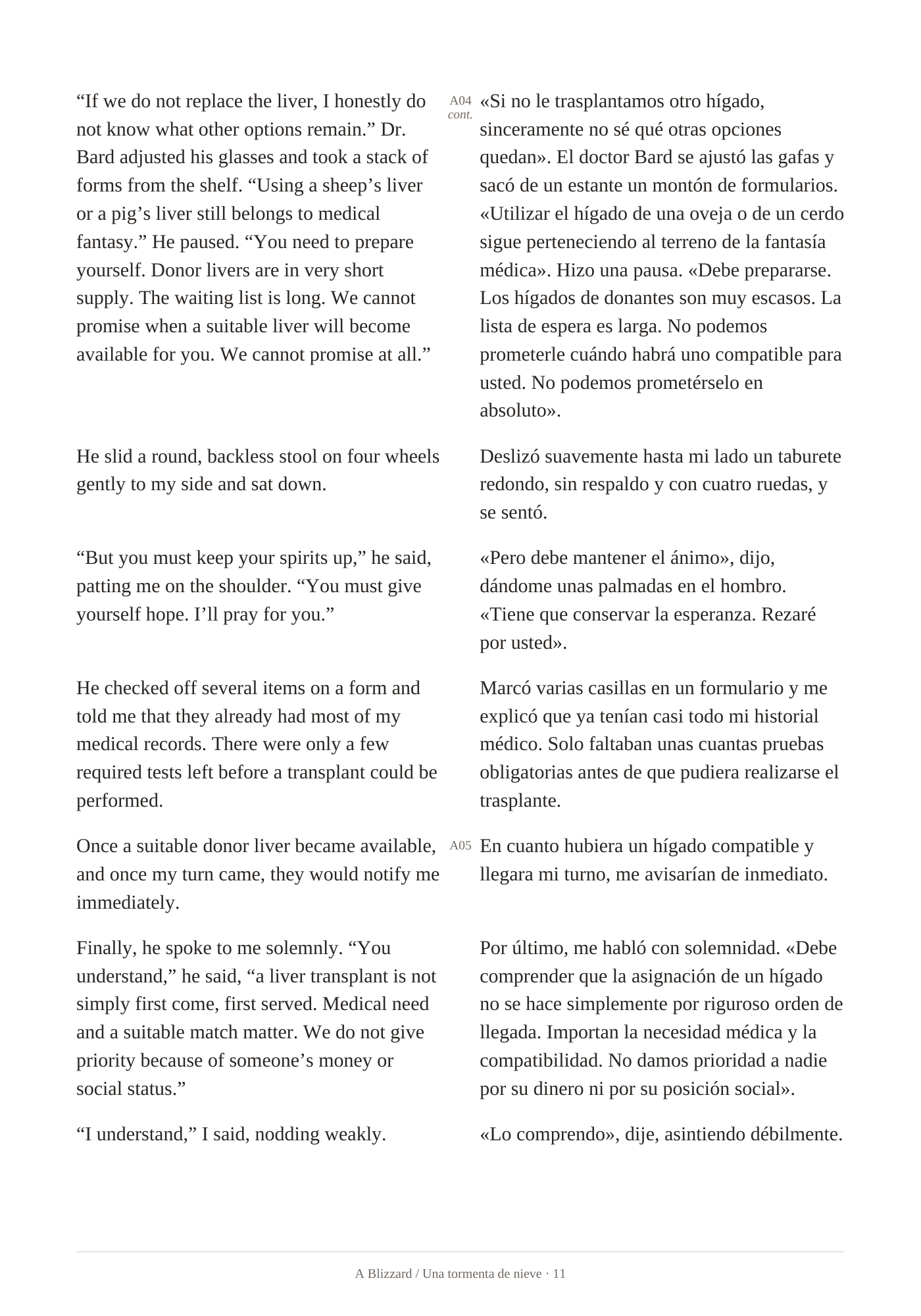 Muestras de la edición para aprender inglés con apoyo en español. Texto paralelo en inglés y español. Página 11.